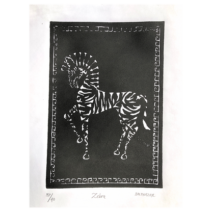 Zebra - Balthazar Erasmus (Original Lino Cut Mono Prints)